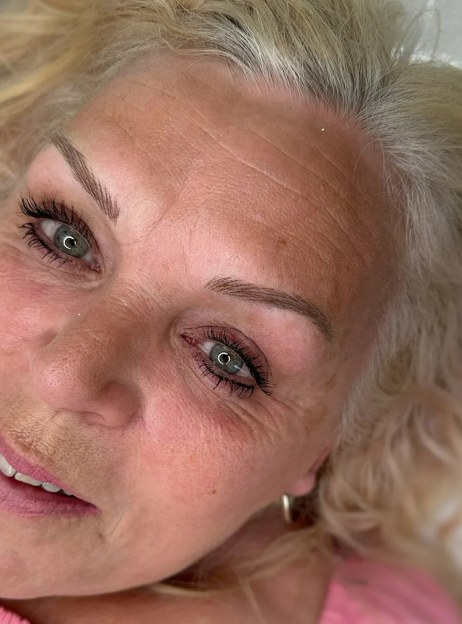 A client of Sophie's with healed lash-line enhancement, eyes defined but soft