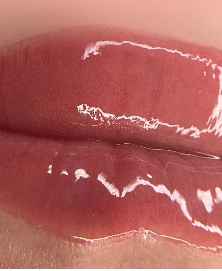 Deeper mauve lip blush, freshly done