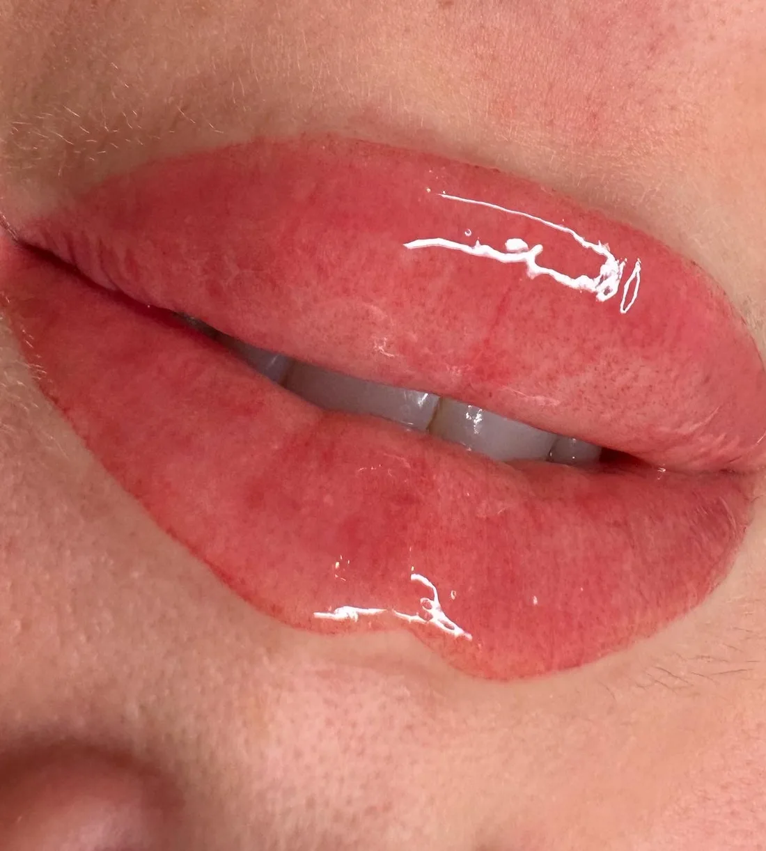A soft wash of colour worked into the lips, fresh from the appointment