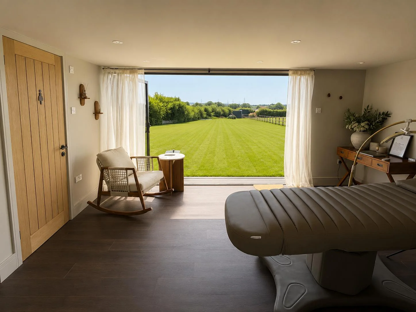 Inside Sophie's studio, looking out over the Essex countryside